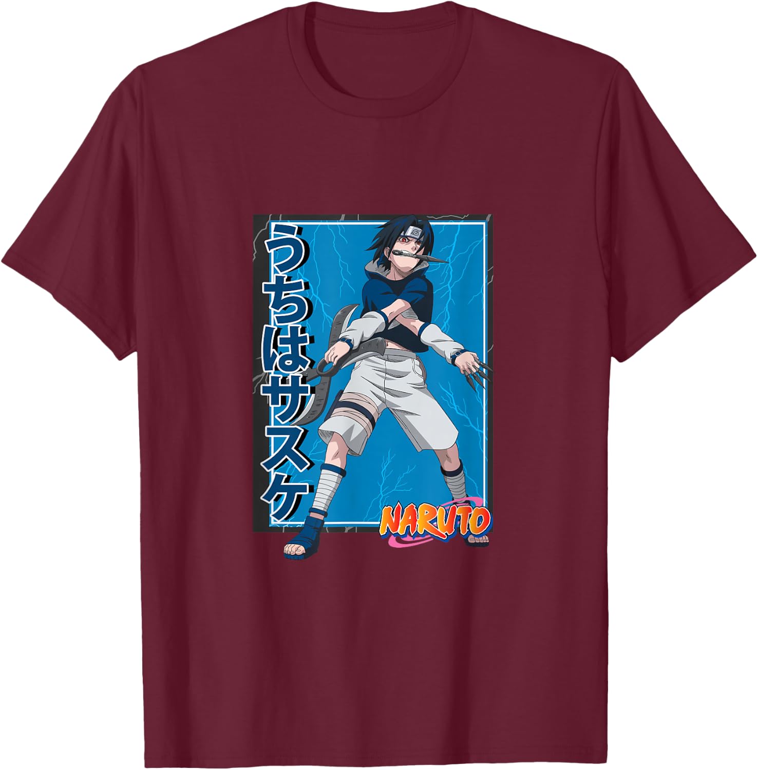 Naruto Shippuden Sasuke Uchiha Bladed Weapons T-Shirt - T-Shirt | Maroon