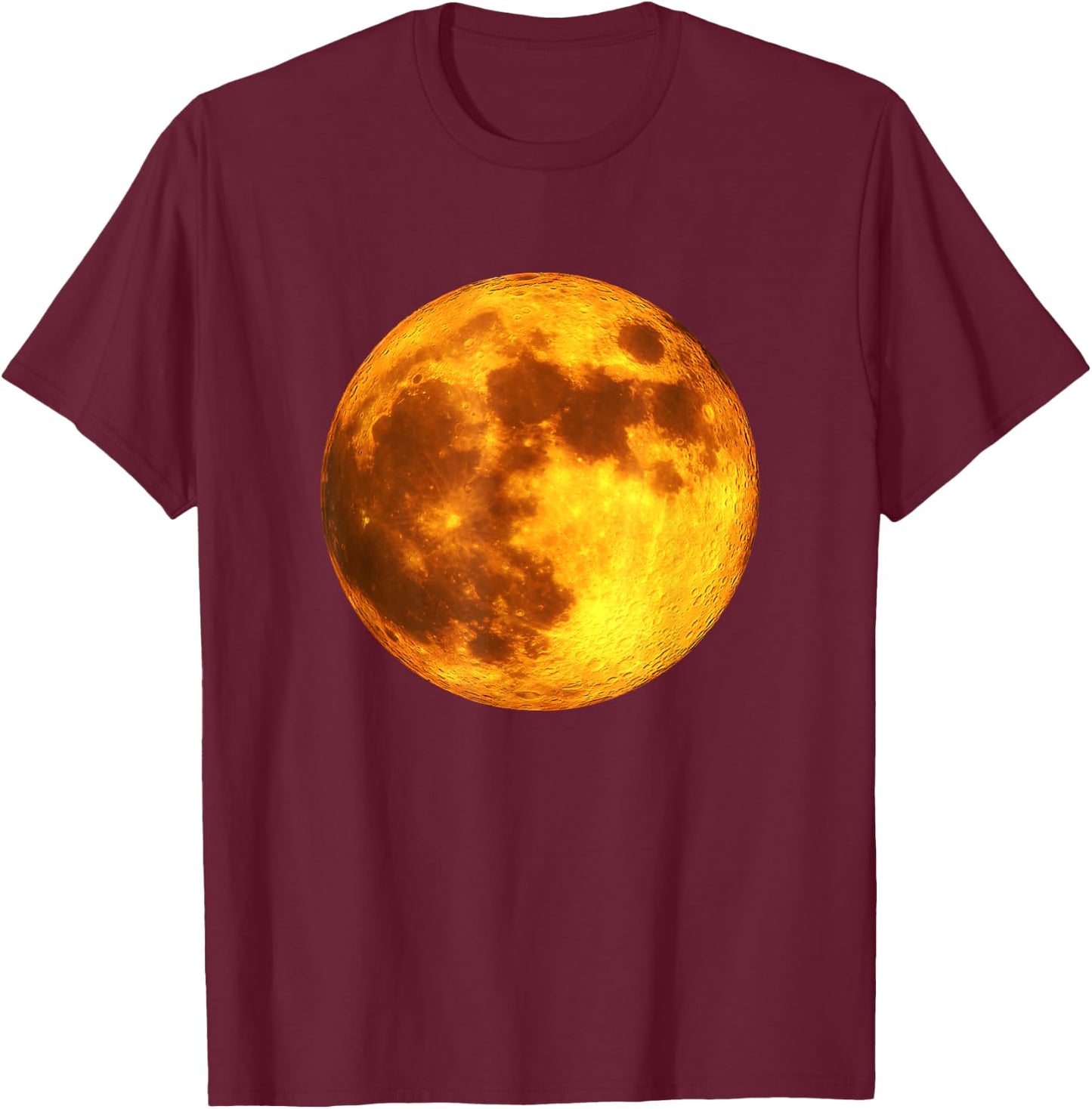 Full Moon Space Art -Amber Orange Moon T-Shirt - T-Shirt | Maroon