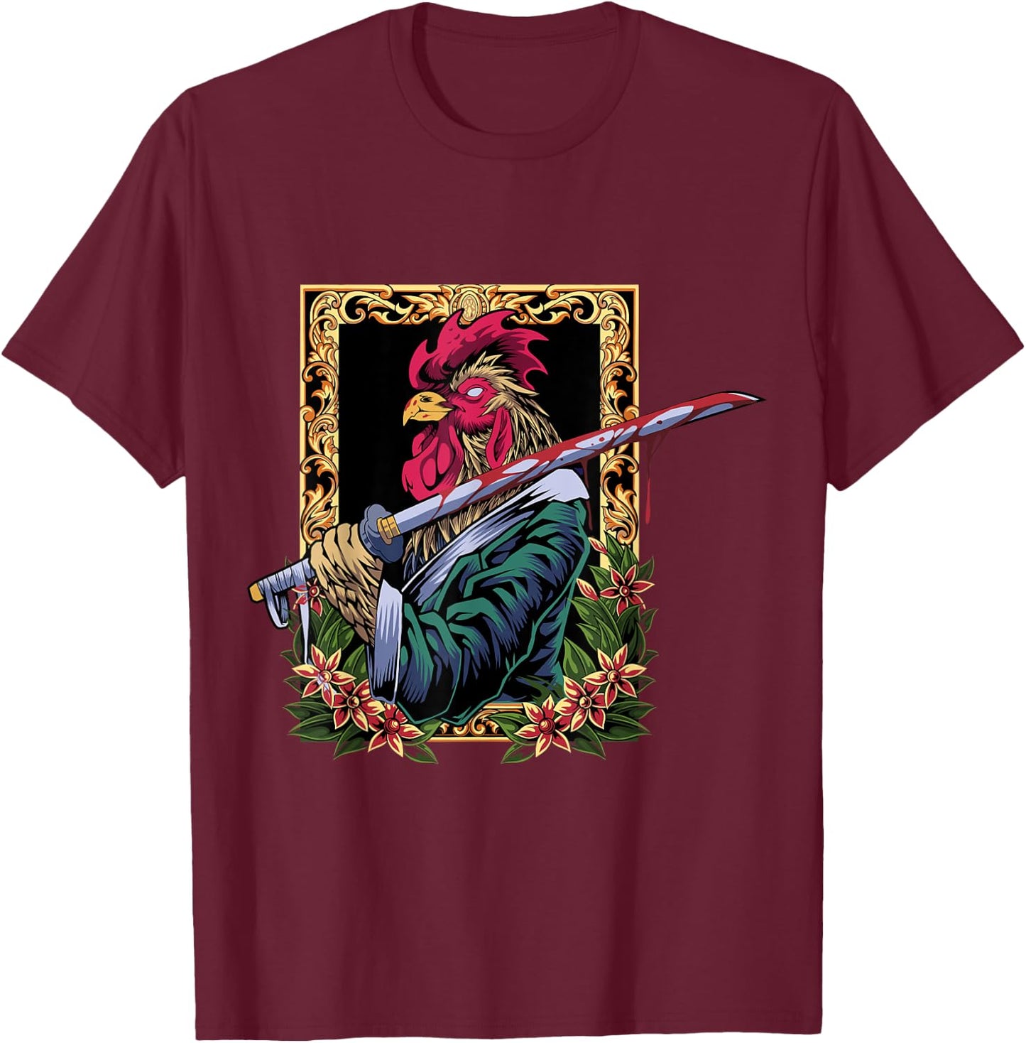 Rooster Fighter Chicken T-Shirt - T-Shirt | Maroon