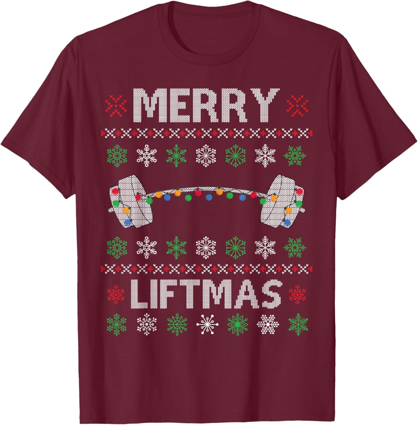 Merry Liftmas Funny Christmas Ugly Gym Workout Fitness T-Shirt - T-Shirt | Maroon