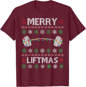 Merry Liftmas Funny Christmas Ugly Gym Workout Fitness T-Shirt - T-Shirt | Maroon