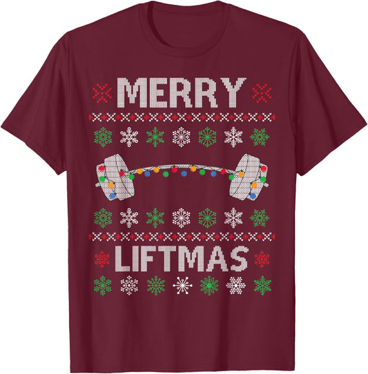 Merry Liftmas Funny Christmas Ugly Gym Workout Fitness T-Shirt - T-Shirt | Maroon