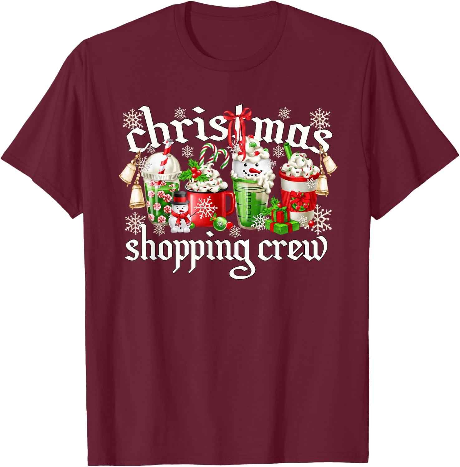 Cute Xmas Coffee Mug Sets Christmas Shopping Crew T-Shirt - T-Shirt | Maroon