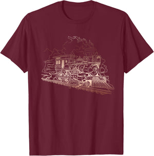 Railroad Steam Train Engineer Engine Conductor Locomotive T-Shirt - T-Shirt | Maroon