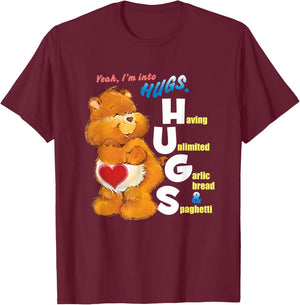 Care Bears Into Hugs Garlic Bread & Spaghetti Funny Cartoon T-Shirt - T-Shirt | Maroon
