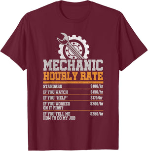 Mechanic Hourly Rate Diesel Cars Garage Mechanic T-Shirt - T-Shirt | Maroon