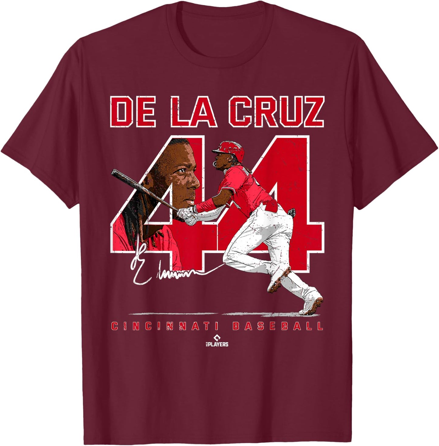 Number & Portrait Elly De La Cruz Cincinnati MLBPA T-Shirt - T-Shirt | Maroon