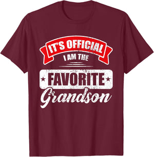 It's Official I'm The Favorite Grandson Funny Sayings T-Shirt - T-Shirt | Maroon