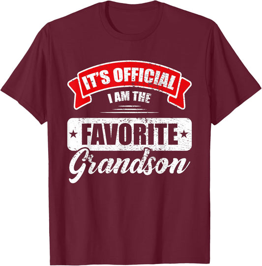 It's Official I'm The Favorite Grandson Funny Sayings T-Shirt - T-Shirt | Maroon