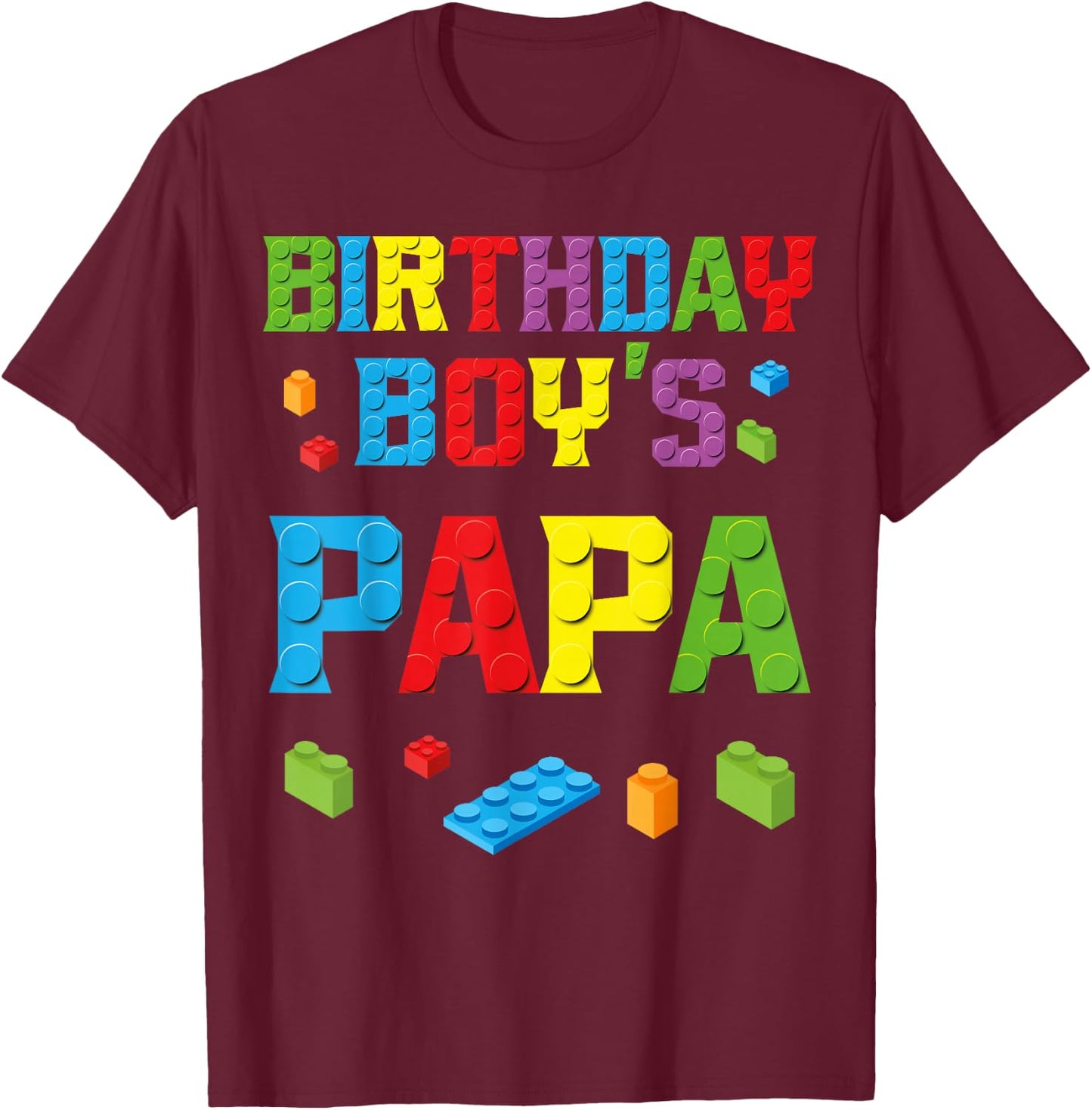 Master Builder Birthday Boy's Papa Building Bricks Blocks T-Shirt - T-Shirt | Maroon