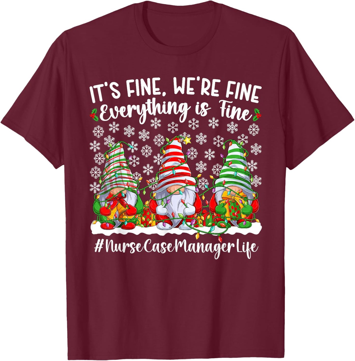 Funny Nurse Case Manager Christmas Case Management Xmas T-Shirt - T-Shirt | Maroon