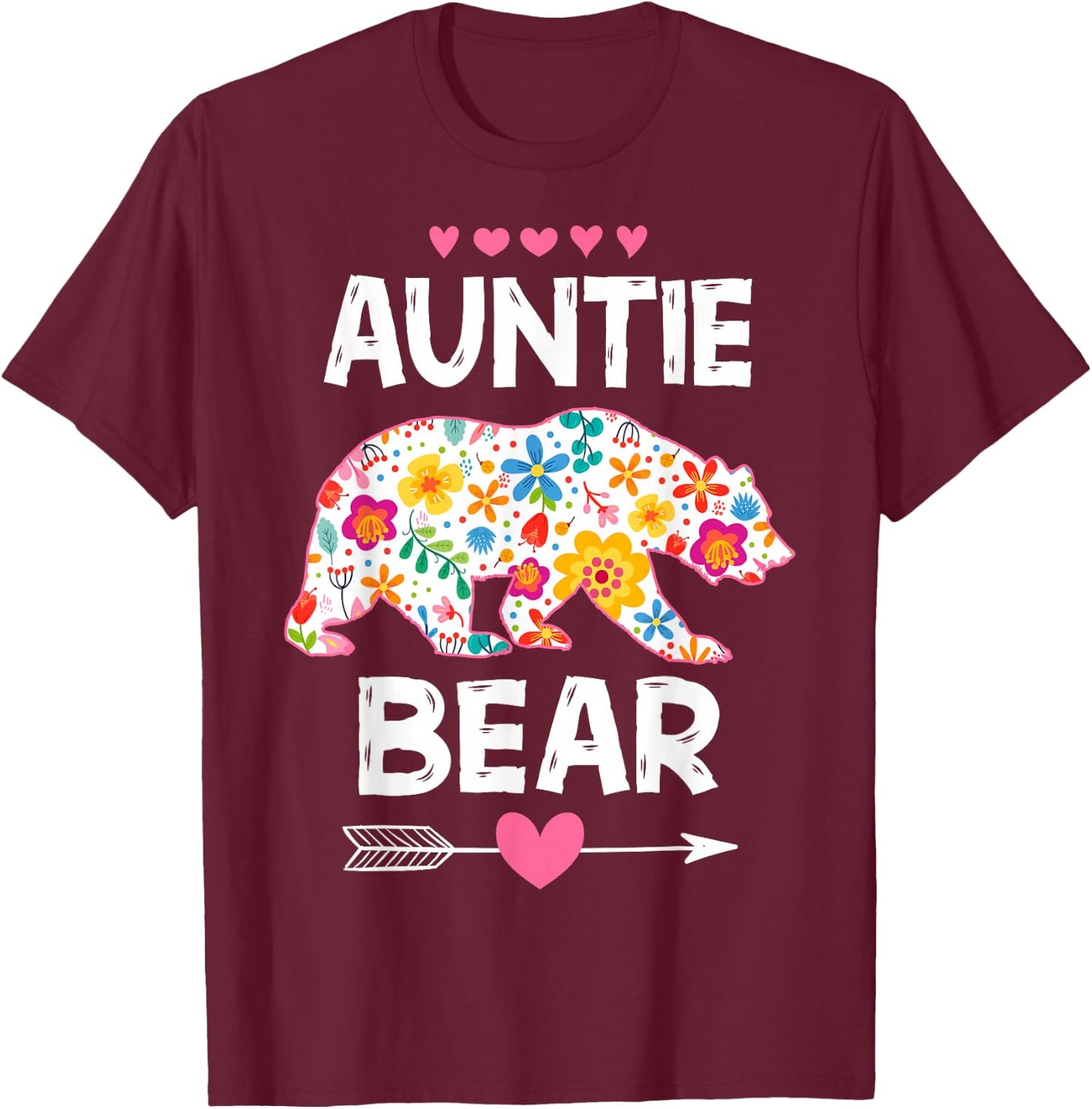 Auntie Bear Cute Floral Mother's Day Family Matching Party T-Shirt - T-Shirt | Maroon