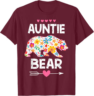 Auntie Bear Cute Floral Mother's Day Family Matching Party T-Shirt - T-Shirt | Maroon