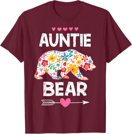 Auntie Bear Cute Floral Mother's Day Family Matching Party T-Shirt - T-Shirt | Maroon