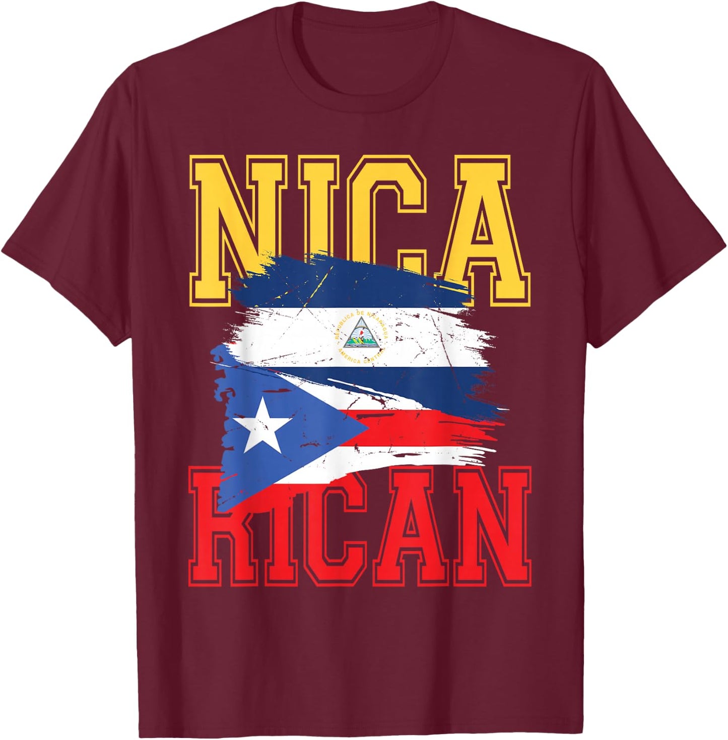 Nicaragua Nica Puerto Rico Boricua Nica Rican Puerto Rican T-Shirt - T-Shirt | Maroon