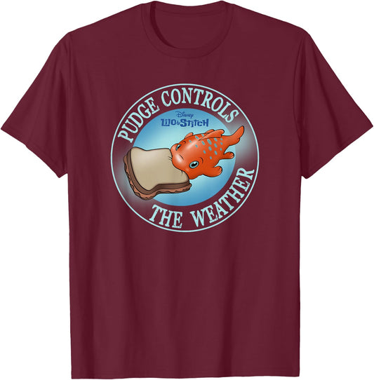 Disney Lilo & Stitch Pudge Controls The Weather Poster T-Shirt - T-Shirt | Maroon