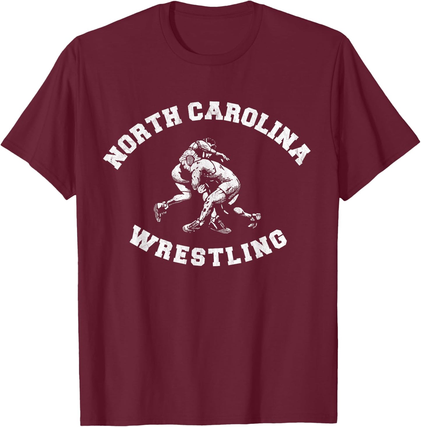 North Carolina Wrestling Distressed Retro Freestyle Wrestler T-Shirt - T-Shirt | Maroon