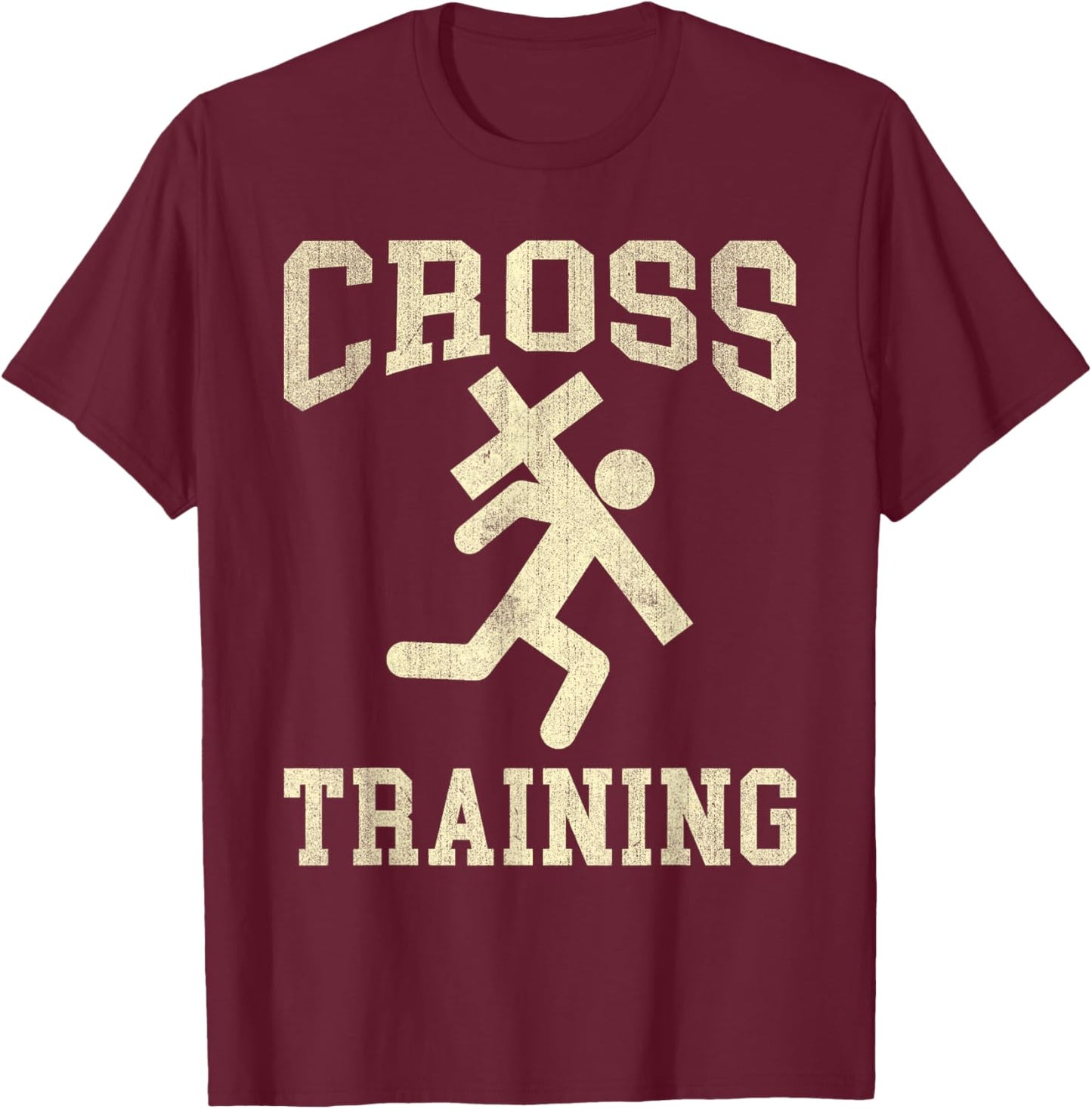 Cross Training Funny Running Christian Cross Vintage T-Shirt - T-Shirt | Maroon