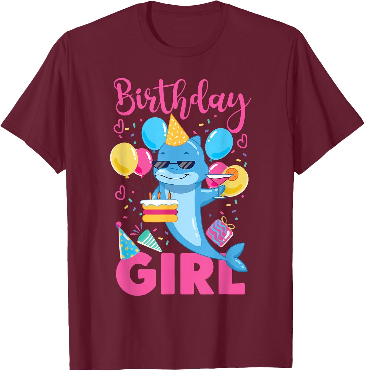 Dolphin Birthday Birthday Girl T-Shirt - T-Shirt | Maroon