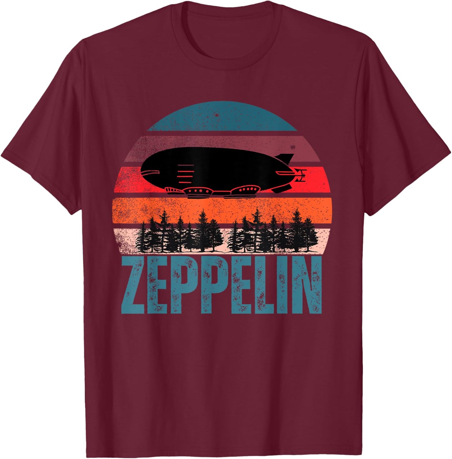 Retro Zeppelin 70s 80s Dirigible Airship Zepelin Zepplin T-Shirt - T-Shirt | Maroon