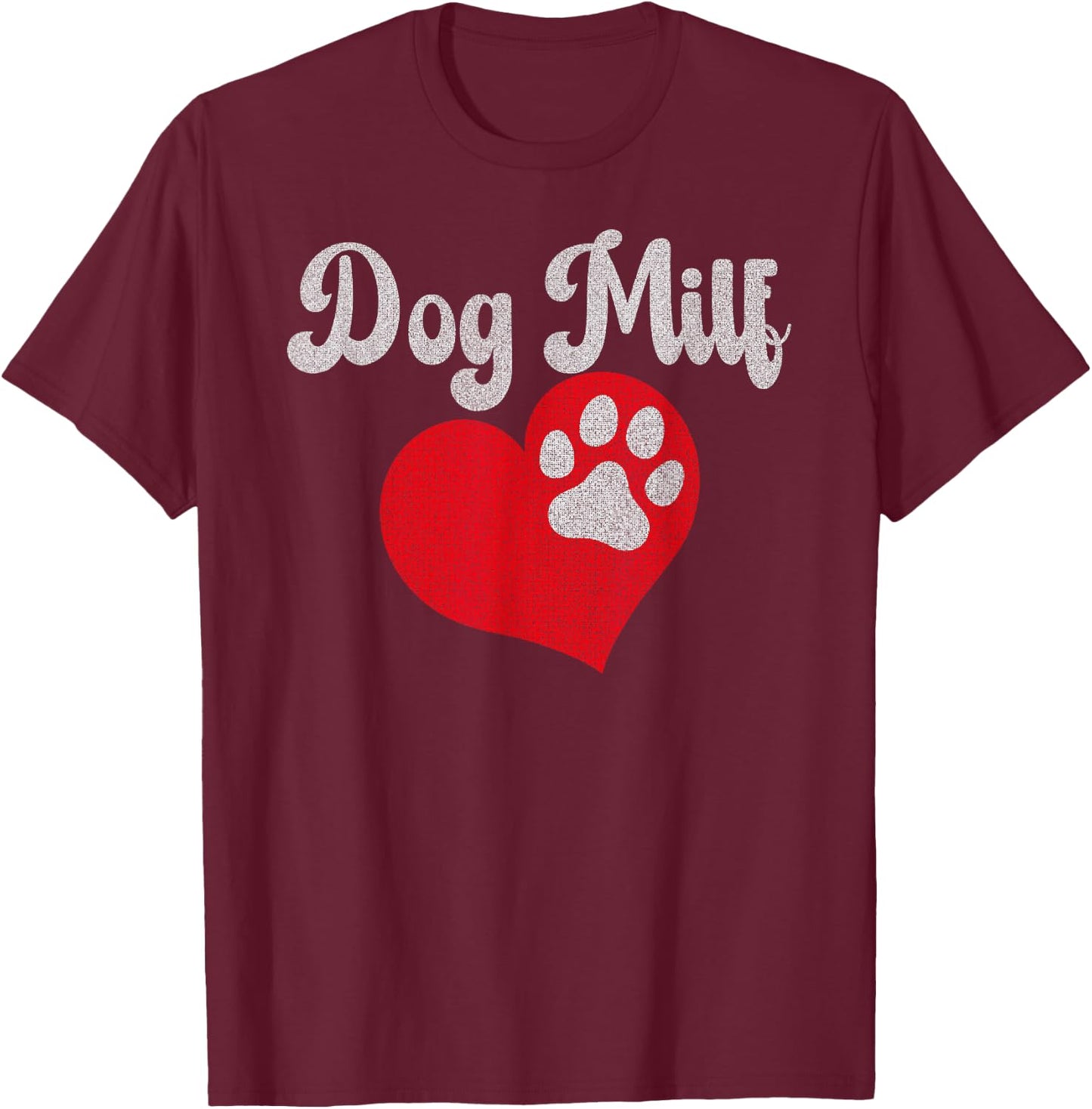 Vintage Dog Milf Cute Red Heart Dog Paw Dog Mom T-Shirt - T-Shirt | Maroon
