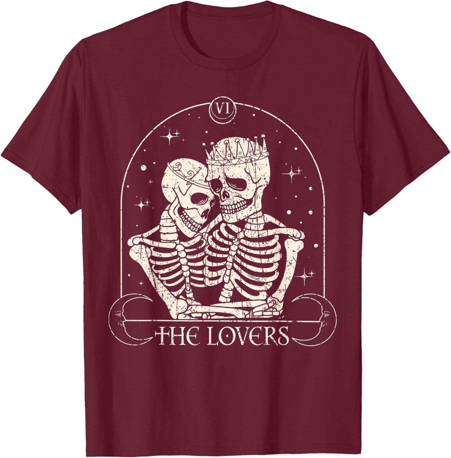 The Lovers Tarot Card Skeleton Valentines Day Halloween T-Shirt - T-Shirt | Maroon