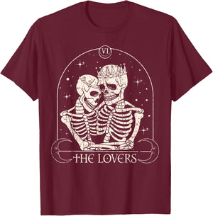 The Lovers Tarot Card Skeleton Valentines Day Halloween T-Shirt - T-Shirt | Maroon