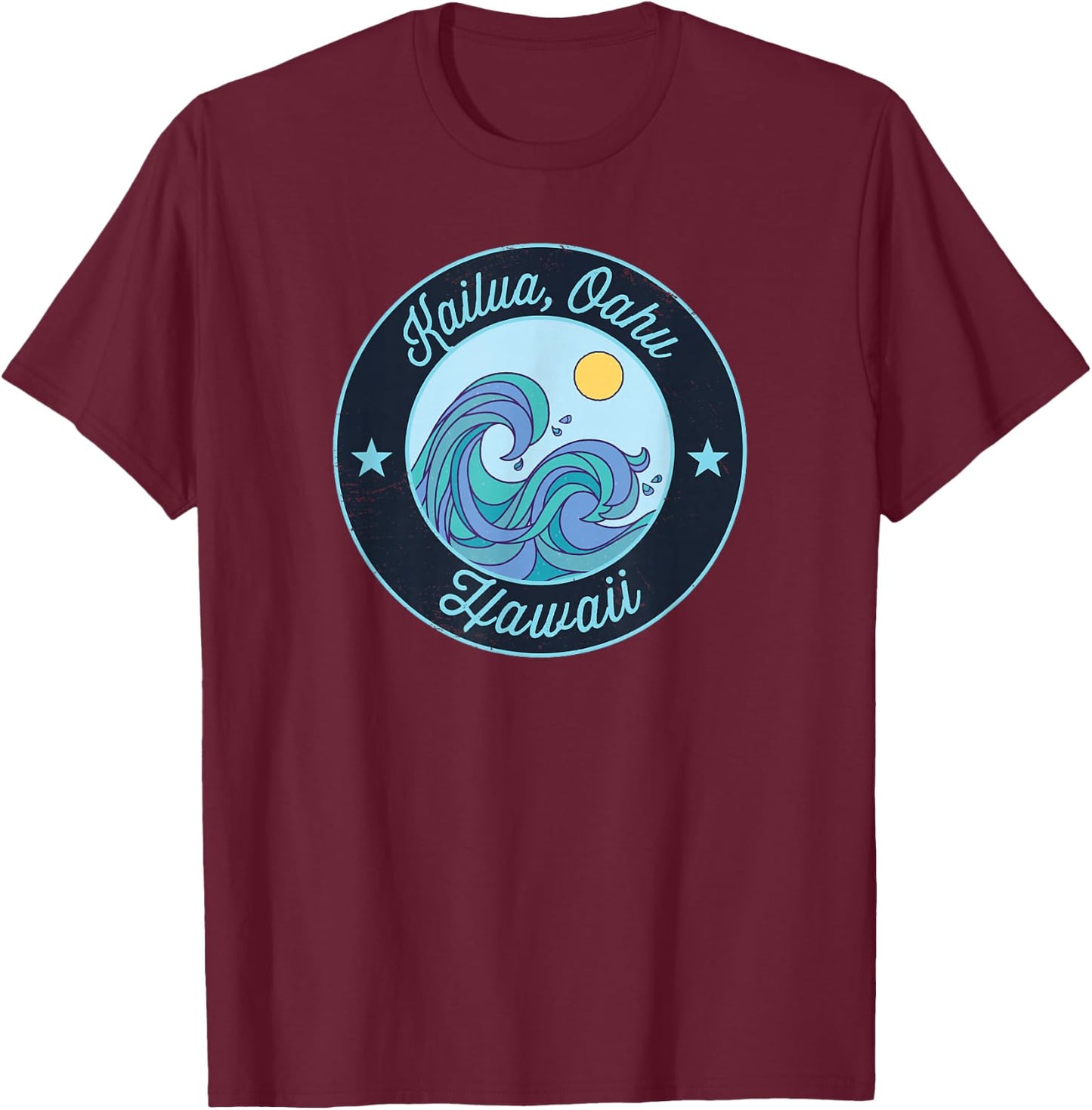 Kailua, Oahu HI Hawaii Souvenir Nautical Surfer Graphic T-Shirt - T-Shirt | Maroon