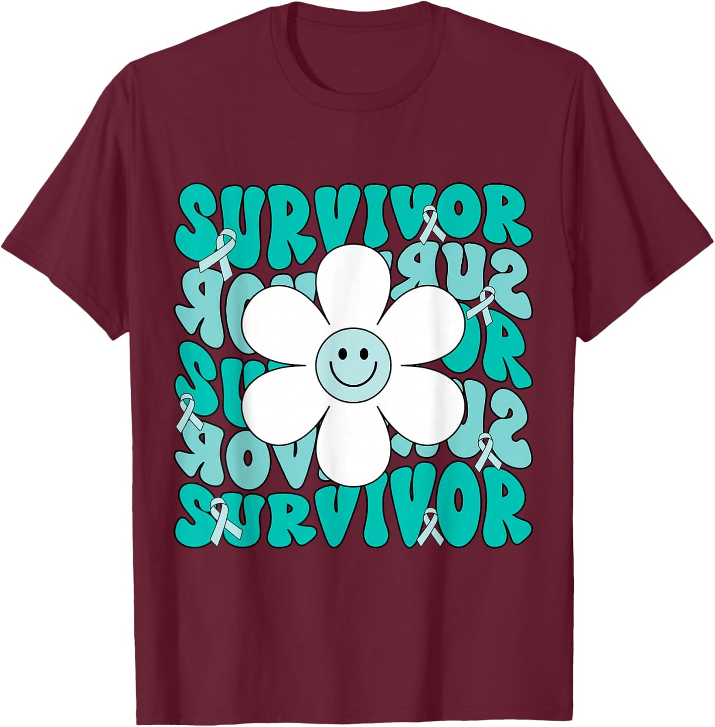 Ovarian Cancer Teal Ribbon Ovarian Cancer Survivor T-Shirt - T-Shirt | Maroon