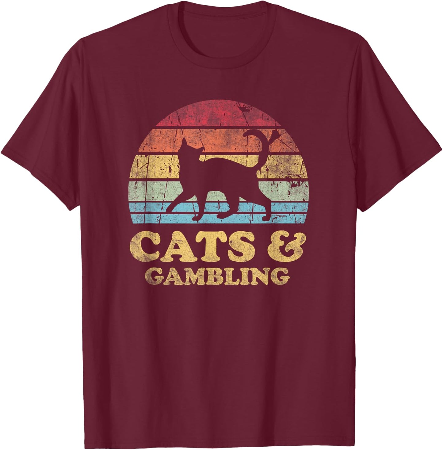 Funny Cats Gambling Vintage Distressed Retro Hobby T-Shirt - T-Shirt | Maroon