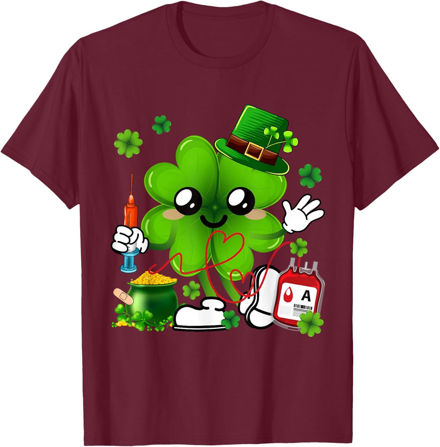 St. Patrick's Day Clovers Phlebotomist Shamrocks Family T-Shirt - T-Shirt | Maroon