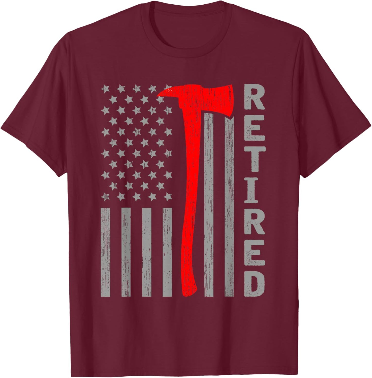 Funny Retired Firefighter USA Flag Fireman Retirement Outfit T-Shirt - T-Shirt | Maroon