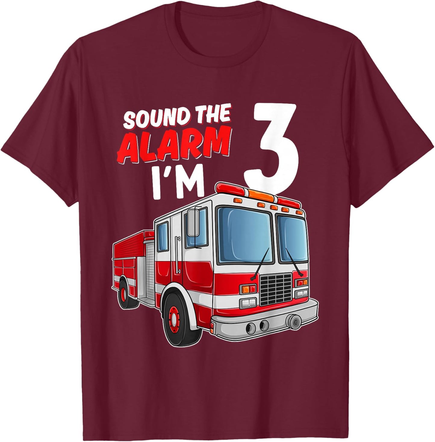 Kids Fire Truck 3rd Birthday 3 Years Old Boys Girls Kids T-Shirt - T-Shirt | Maroon