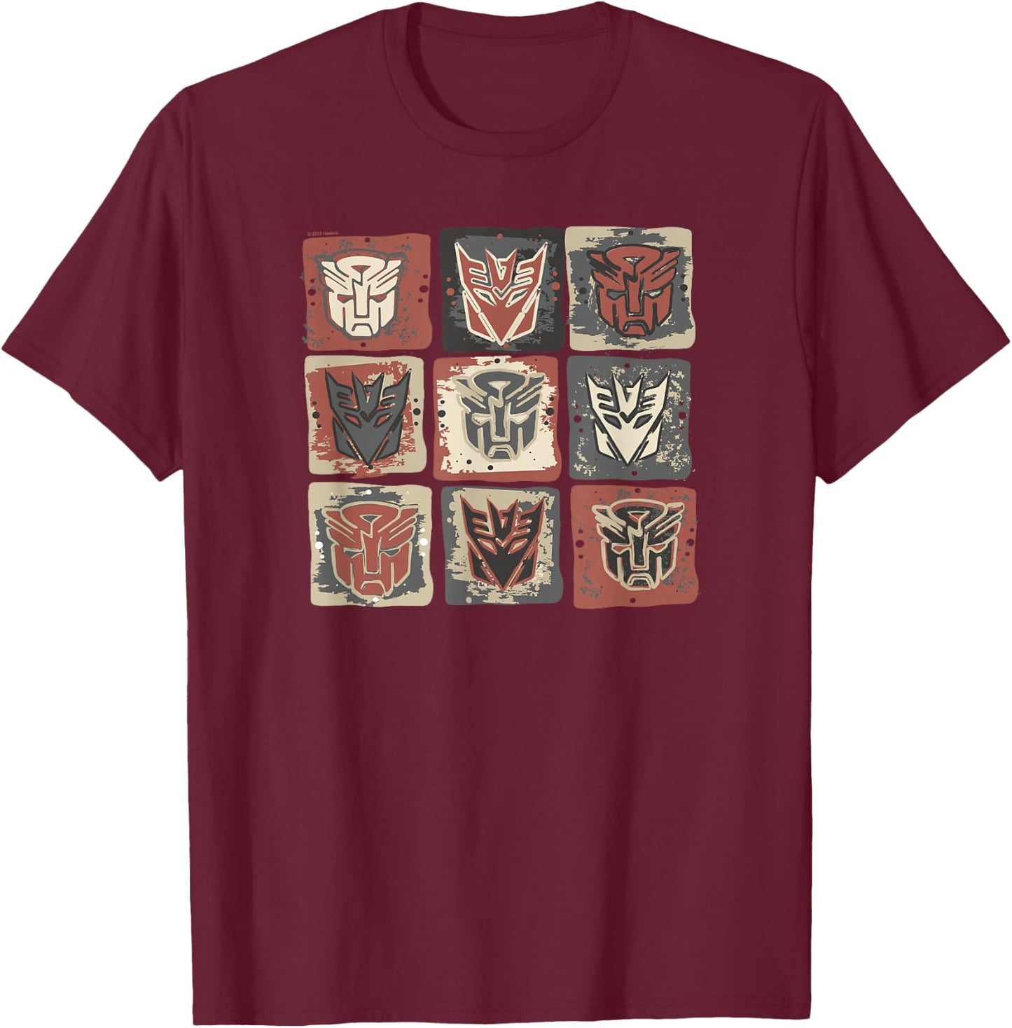 Transformers: Rise of the Beasts Emblems Distressed Collage T-Shirt - T-Shirt | Maroon