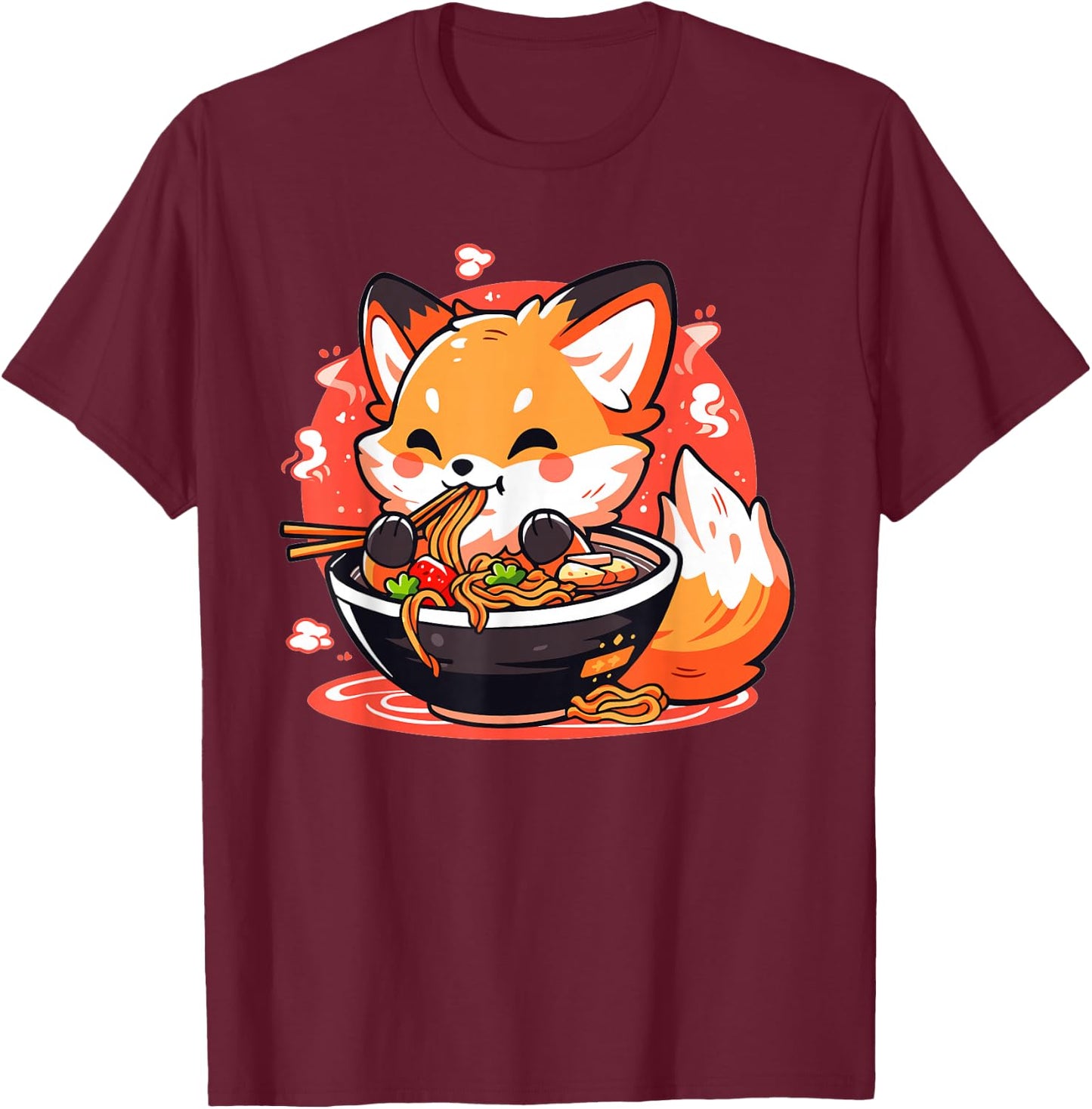 Fox Eating Ramen Cute Kawaii Japanese Anime Girls Teens Kids T-Shirt - T-Shirt | Maroon