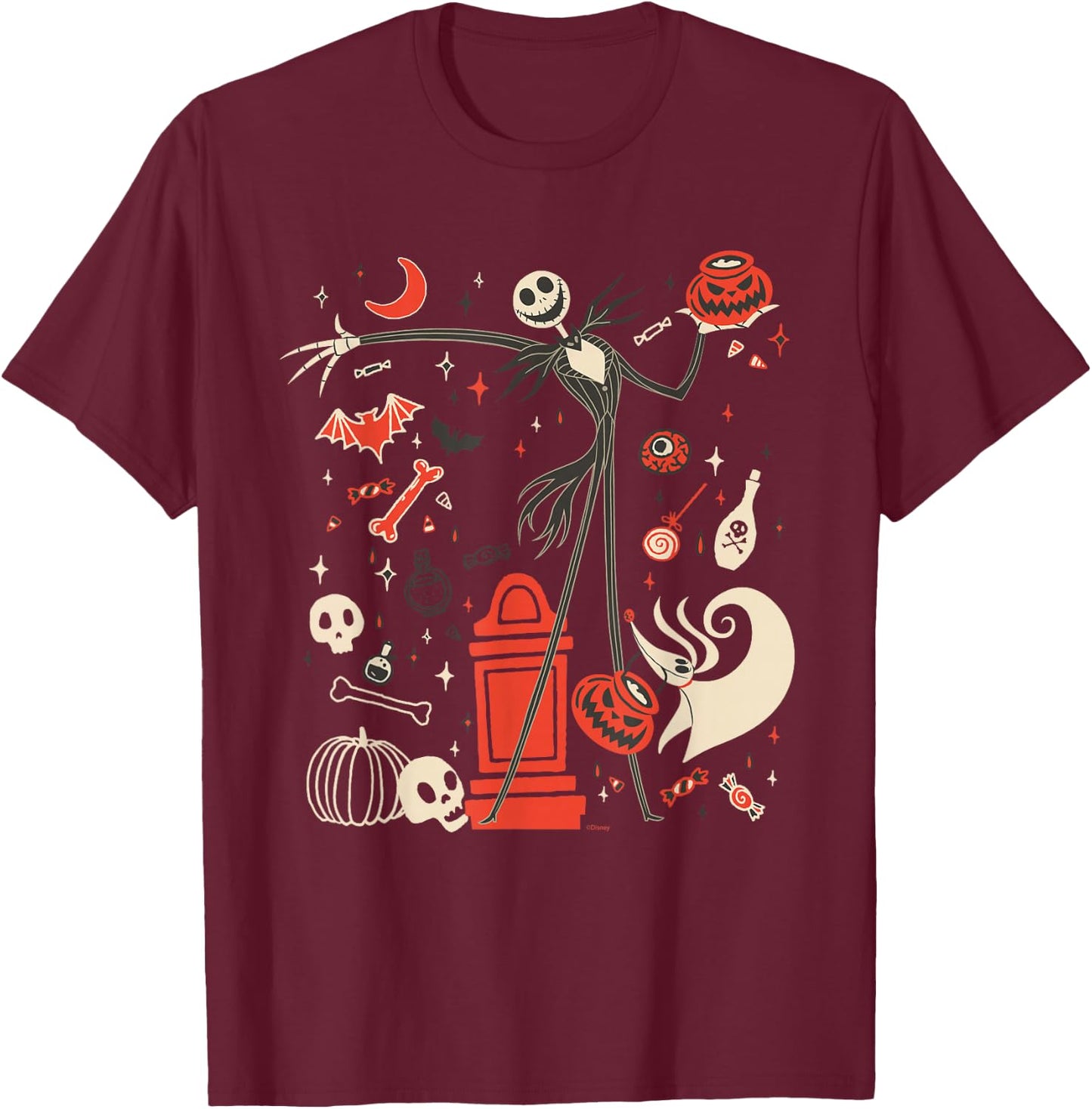 Disney The Nightmare Before Christmas Jack & Zero Halloween T-Shirt - T-Shirt | Maroon