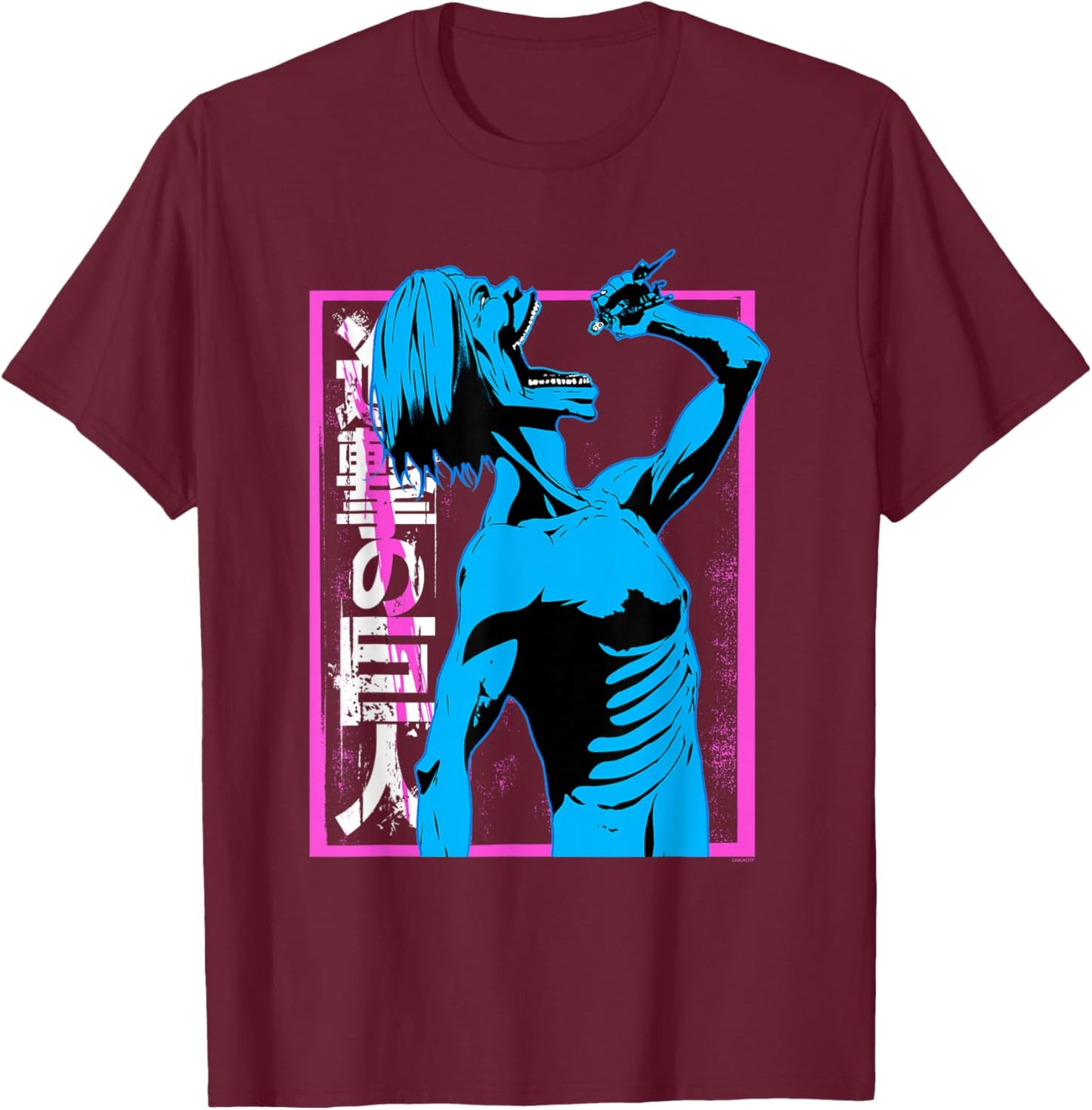 Attack on Titan Colorful Titan Eating Anime T-Shirt - T-Shirt | Maroon