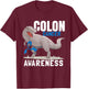 Dinosaur Blue Ribbon Colorectal Colon Cancer Awareness T-Shirt - T-Shirt | Maroon
