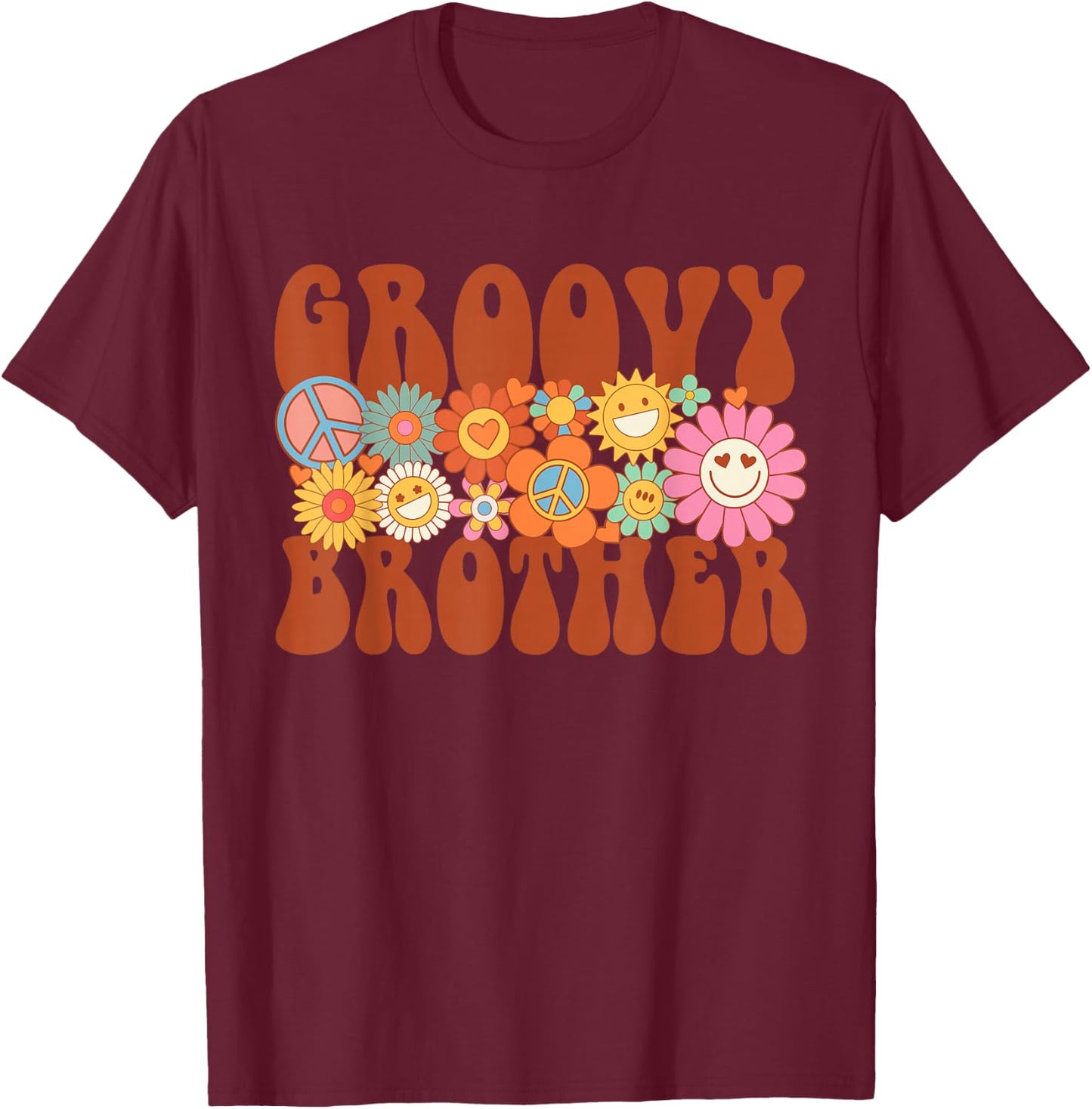 Retro Groovy Brother Matching Family Party Mother's Day T-Shirt - T-Shirt | Maroon
