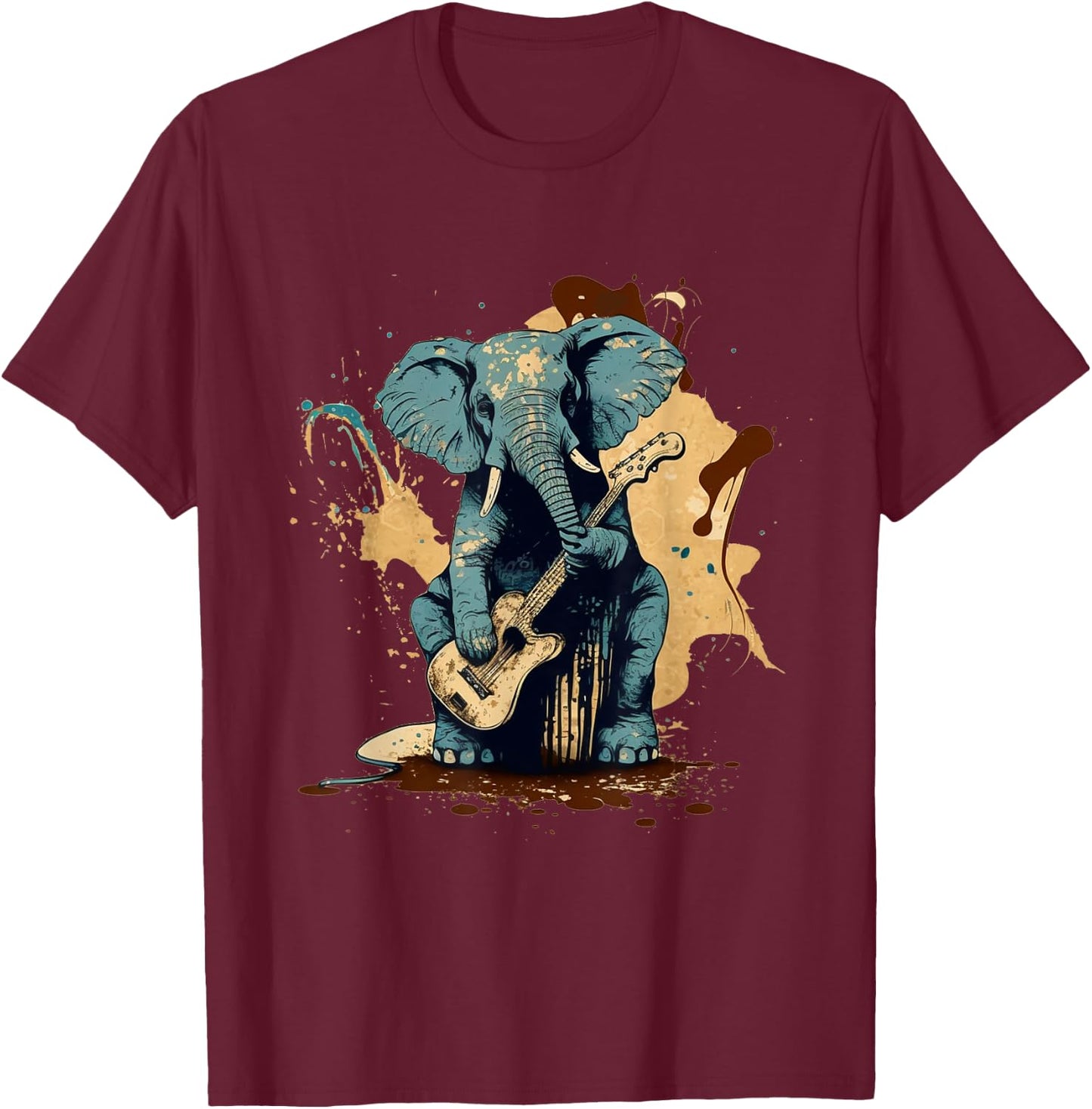 Rock & Roll Elephant playing a guitar T-Shirt - T-Shirt | Maroon