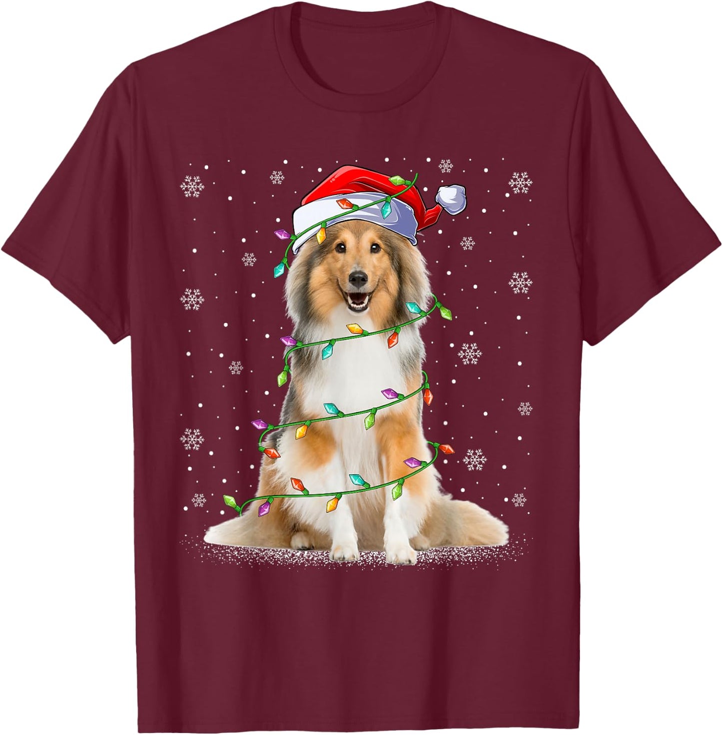 Sheltie Dog Lover Xmas Lighting Santa Sheltie Christmas Women Kids T-Shirt - T-Shirt | Maroon