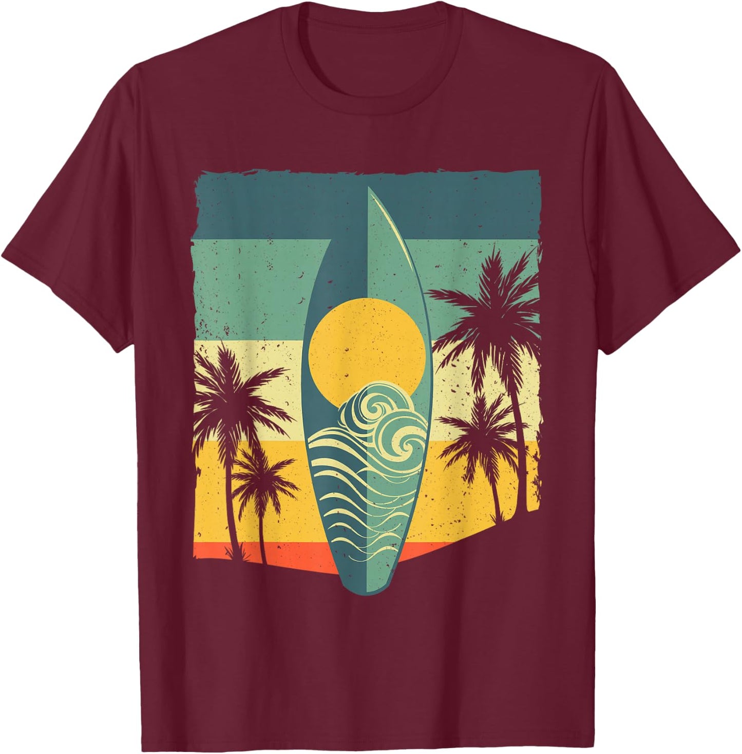 Cool Surfboard Women Surfer Retro Surf Sunset Beach T-Shirt - T-Shirt | Maroon