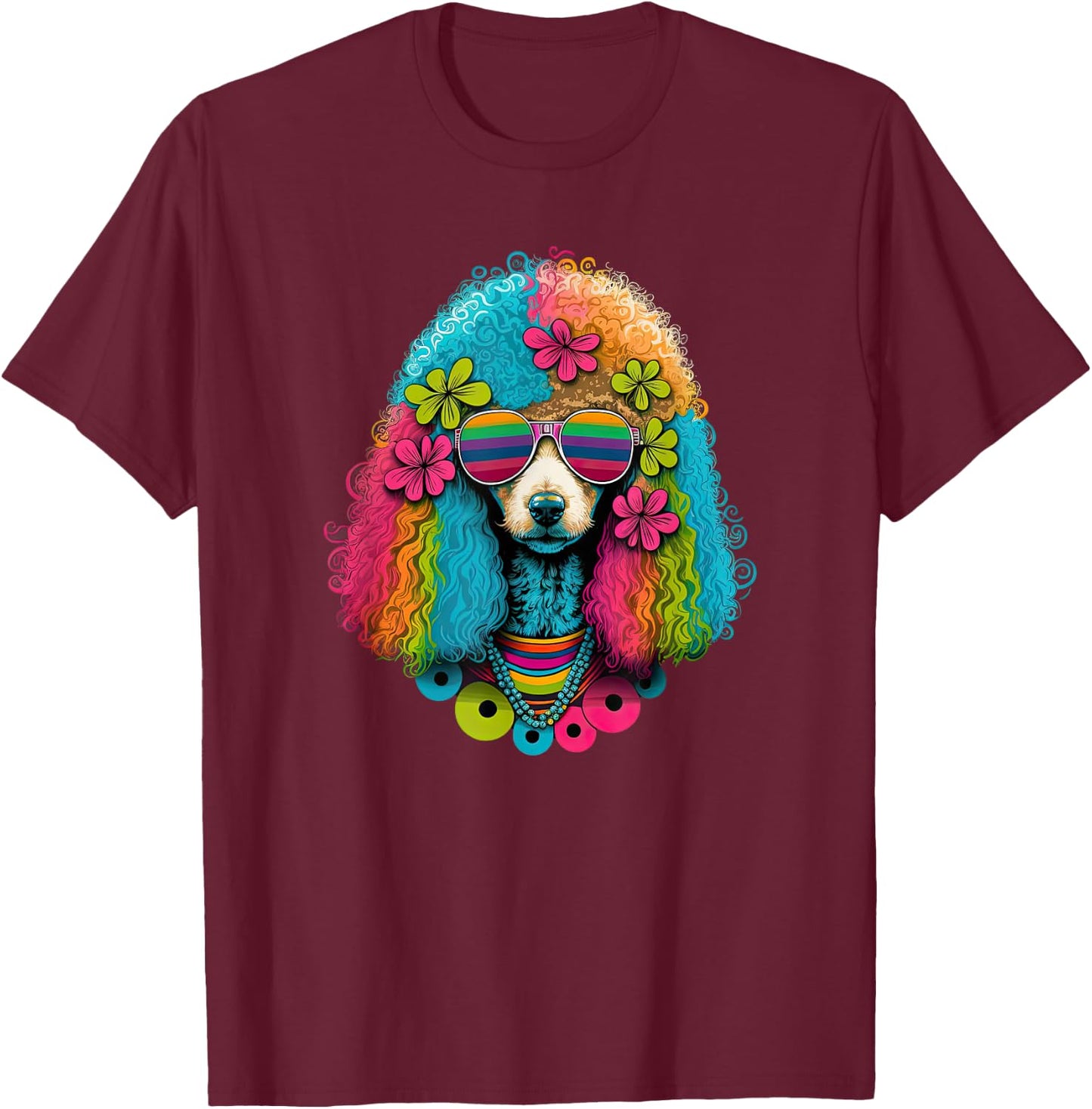 Funny Poodle Dog Miniature Poodle Toy Poodle Hippie Women Girls Kids T-Shirt - T-Shirt | Maroon