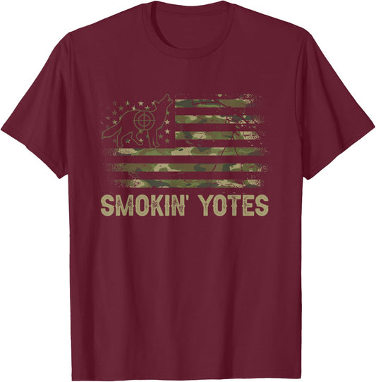 Coyote Hunting Patriotic American Flag Yote Hunter Coyote T-Shirt - T-Shirt | Maroon