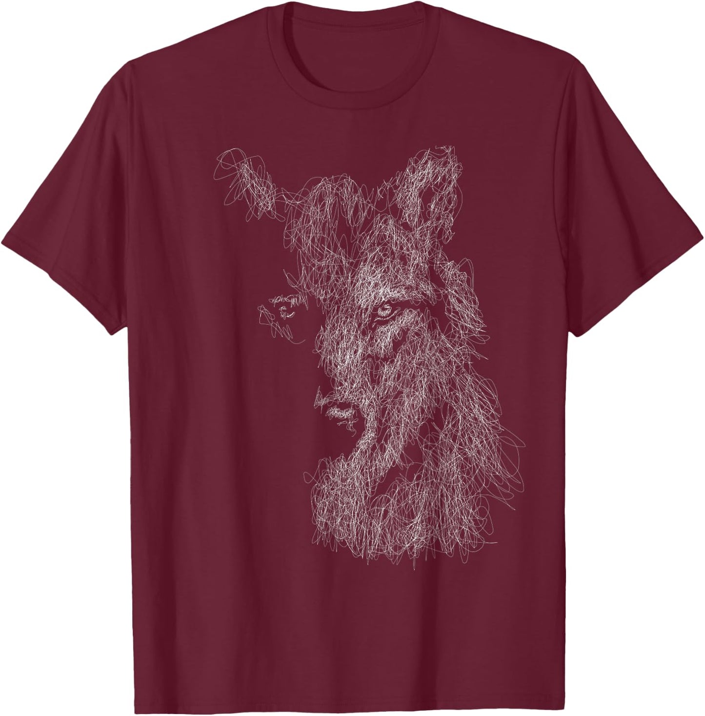 wolf scribble head art Face sketch for lover wolves wildlife T-Shirt - T-Shirt | Maroon