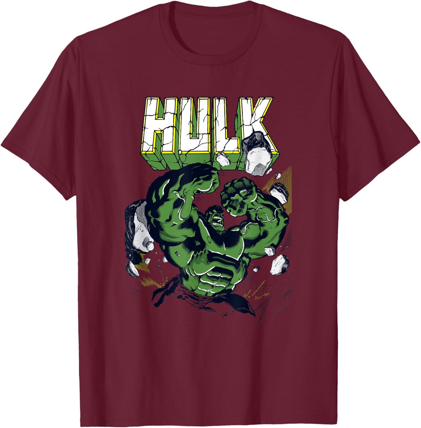 Marvel Comics Retro Classic Hulk Smashing Through Rubble T-Shirt - T-Shirt | Maroon