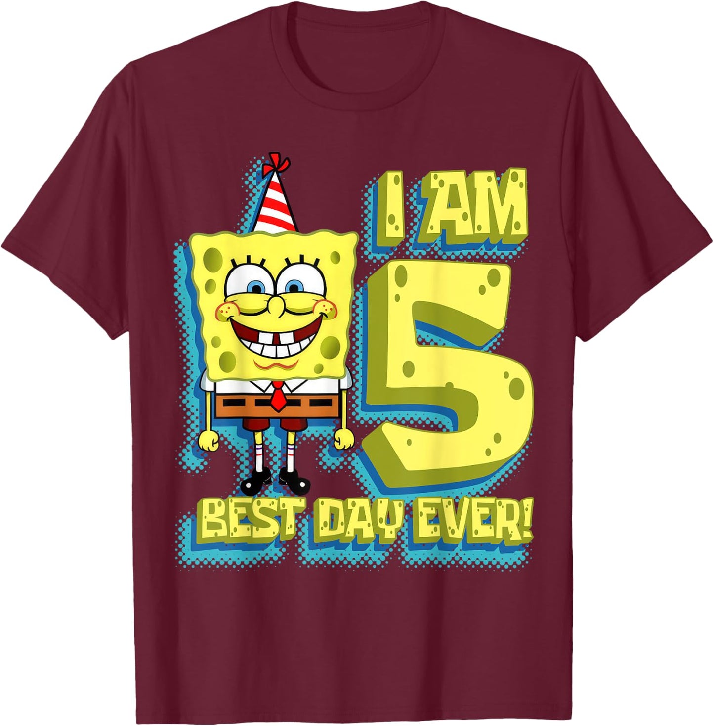 Mademark x SpongeBob SquarePants - SpongeBob SquarePants Birthday I am 5 Best Day Ever T-Shirt - T-Shirt | Maroon