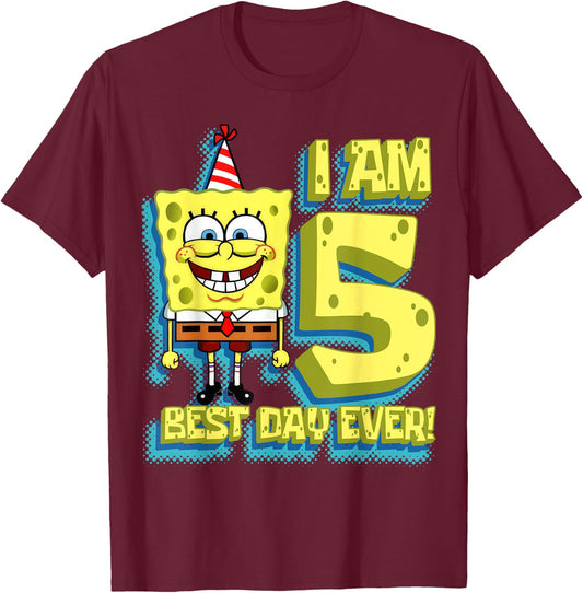 Mademark x SpongeBob SquarePants - SpongeBob SquarePants Birthday I am 5 Best Day Ever T-Shirt - T-Shirt | Maroon