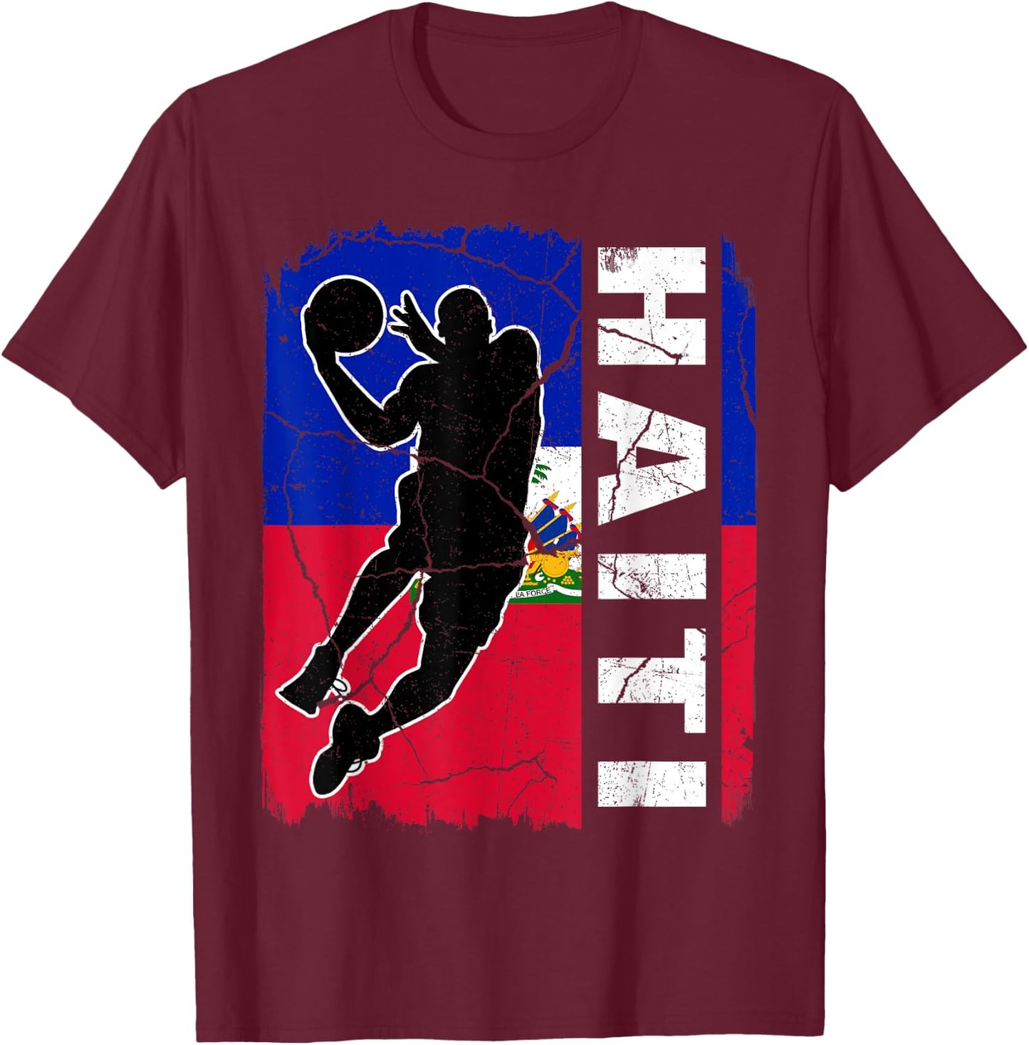 Haitian Basketball Player Haiti Flag Basketball Fans T-Shirt - T-Shirt | Maroon