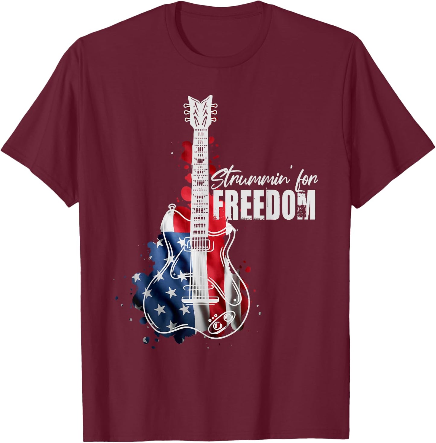 Patriotic Guitar American Flag 4th Of July Guitarist T-Shirt - T-Shirt | Maroon